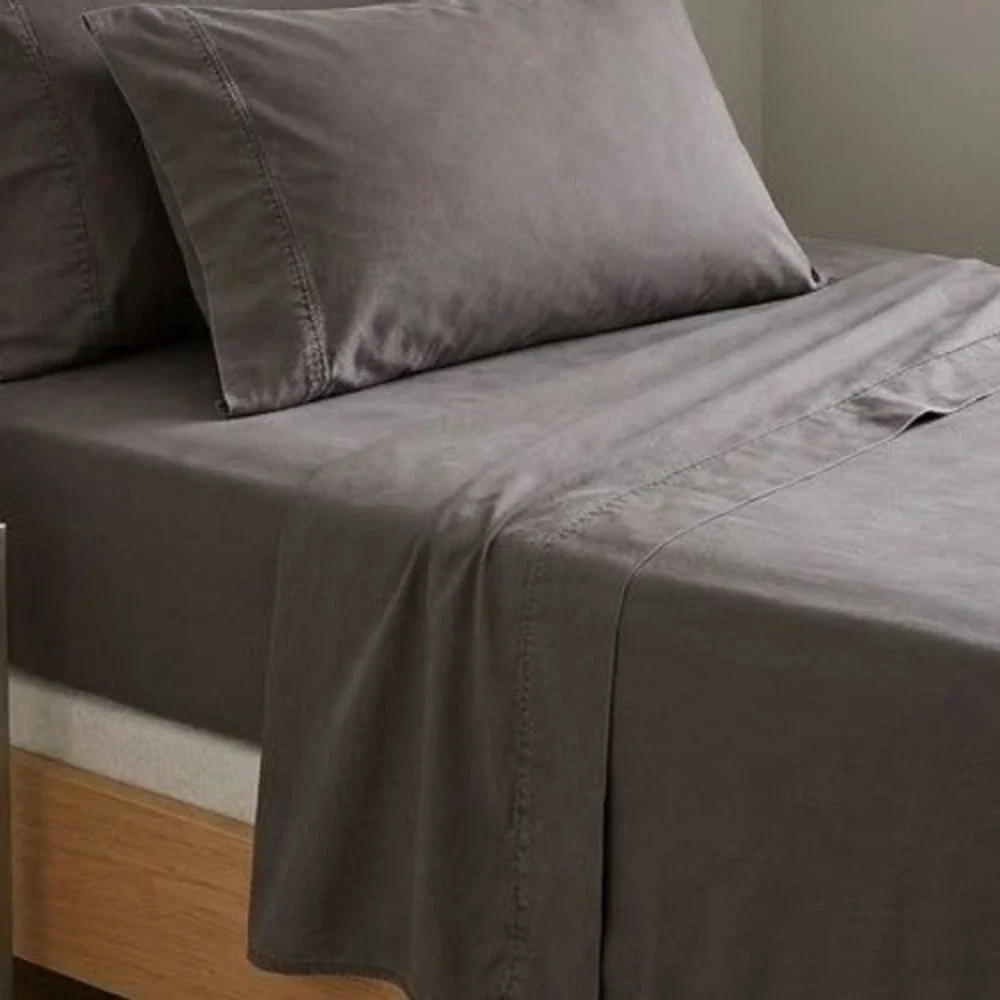 Threadmill Home Linen Twin XL Sheet Set 2-Piece 100% Cotton Charcoal Gray
